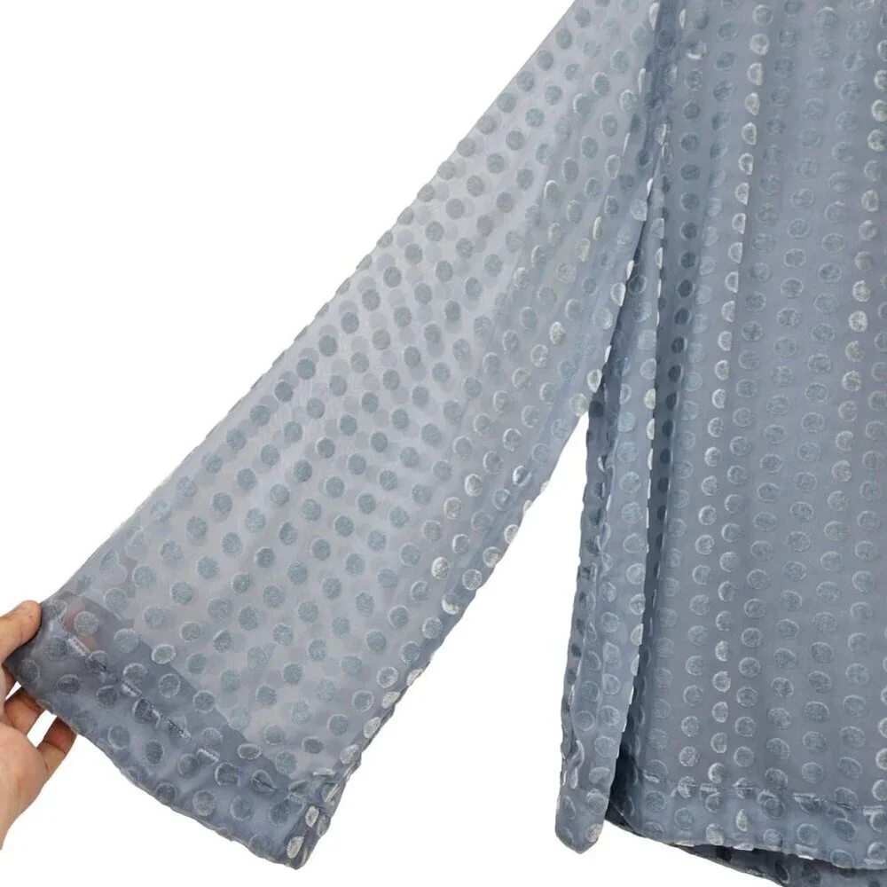 Soft Surroundings Dulce Velvet Dot Sheer Top Blue Women's Size S Wide Sleeve